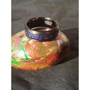 Men's Tungsten Carbide Ring With Blue-Violet Opal  Inlay Wedding Band. Size 10